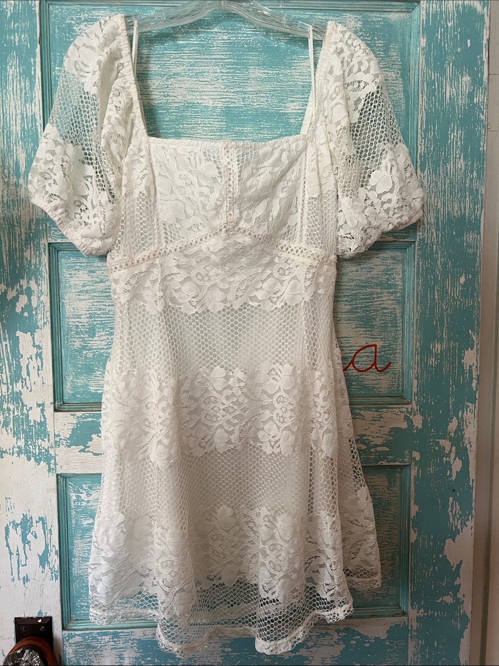 Free People White Lace knee length Dress perfect engagement or after party bride